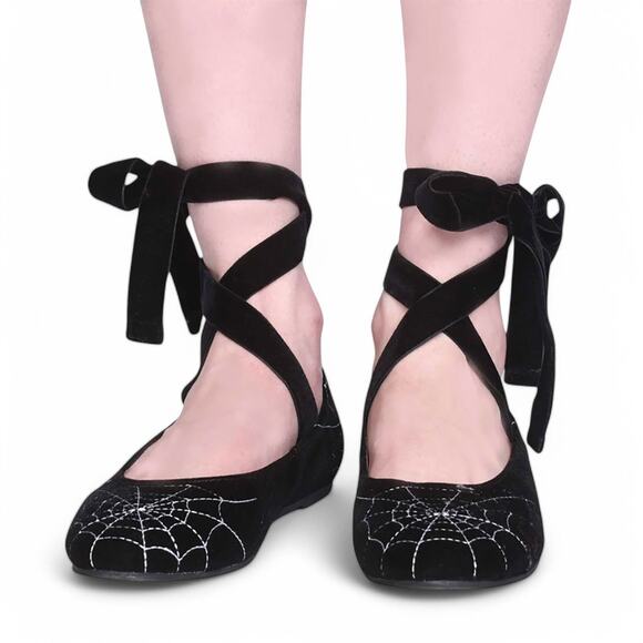 Nicoletta Carlone Irene Spiderweb Black Velvet Flats Womens US 8.5 EU 39 READ - Picture 2 of 11